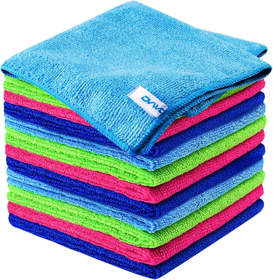 Microfiber Cleaning Cloth, 12Pcs, 12" x 12", High Density, 4 Colors