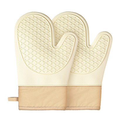 Silicone Oven Mitts (2 PCS), Waterproof Non Slip Grip Oven Gloves with Thick Soft Cotton Lining, Universal Fit Heat Resistant Kitchen Gloves for Baking, BBQ, Cooking and Grilling - White