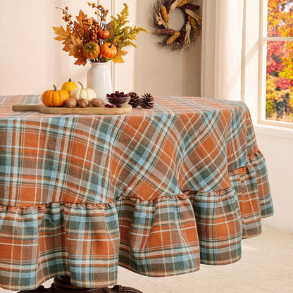 Romanstile Gingham Ruffled Tablecloth Rectangle, 60 x 84 Inch, Sage Green