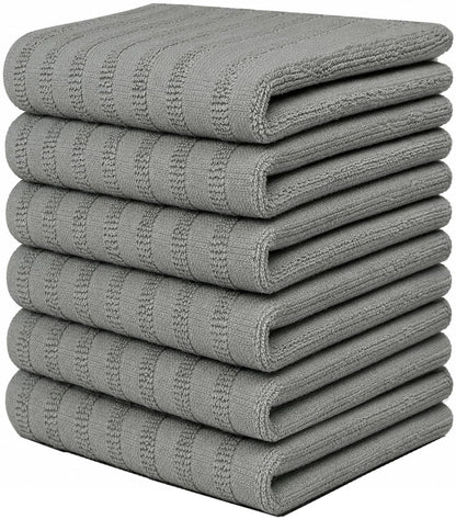 Premium Kitchen Towels 6 Pack 100% Cotton, 20"x28" Dish Towels - Grey