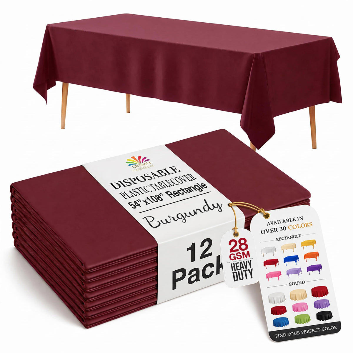 Exquisite Ivory Plastic Table Cloth Disposable 12 Pack, 54 x 108 Inch