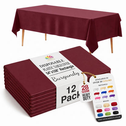 Exquisite Ivory Plastic Table Cloth Disposable 12 Pack, 54 x 108 Inch