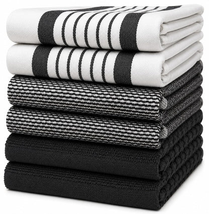 Premium Kitchen Towels 6 Pack 100% Cotton, 20"x28" Dish Towels - Grey