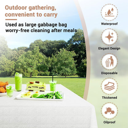 White Paper Tablecloths for Rectangle Tables 10 Pack, 54''×108'' Disposable Table Cloth for 3-9 Ft Tables, Paper & Plastic Party Table Cover for Birthday, Outdoor, Wedding, Banquet