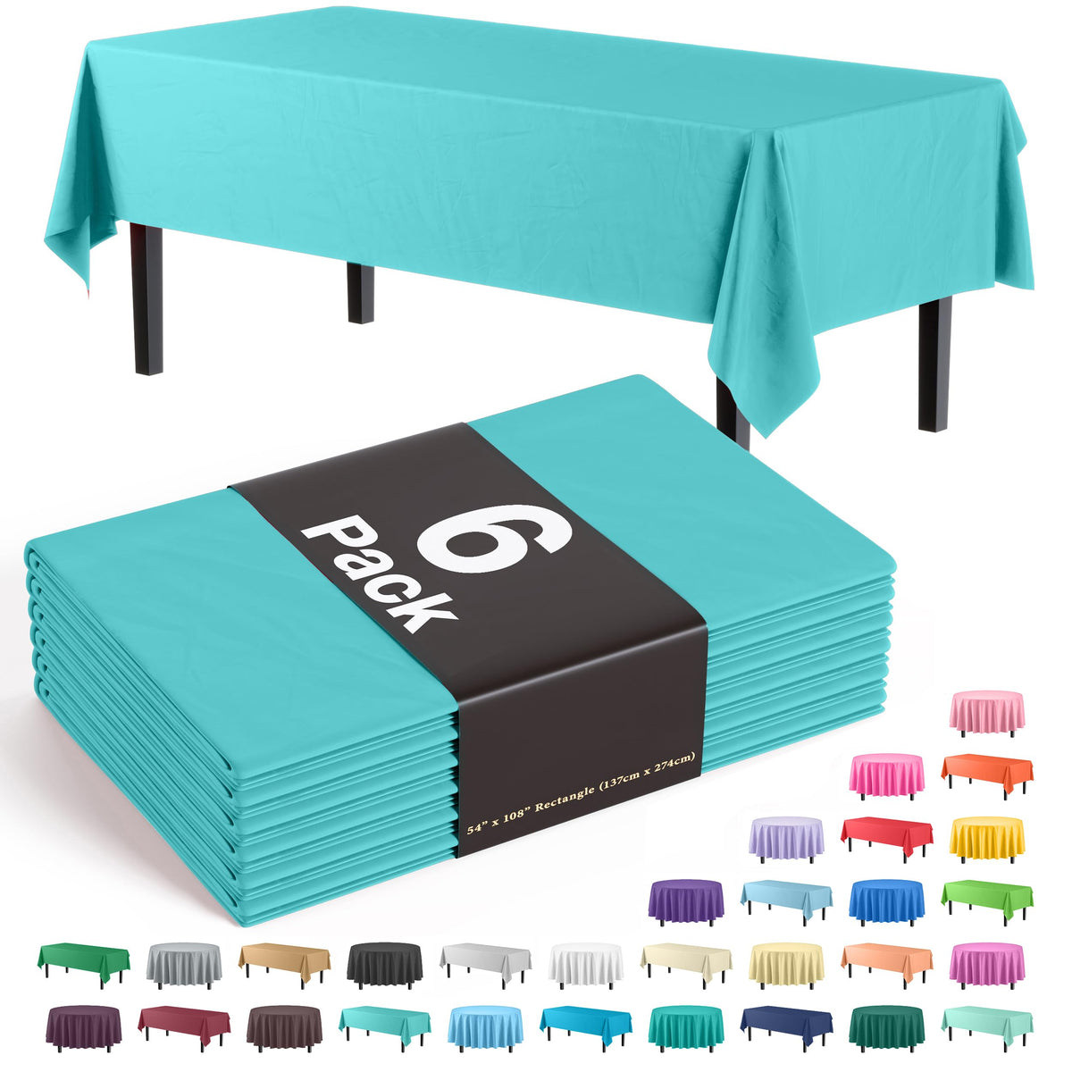 Exquisite Navy Plastic Table Cloth Disposable 6 Pack - 54 x 108 Inch Rectangle Tablecloth for 6 Foot Tables - Waterproof Table Cover for Party Wedding Birthday Graduation BBQ Catering