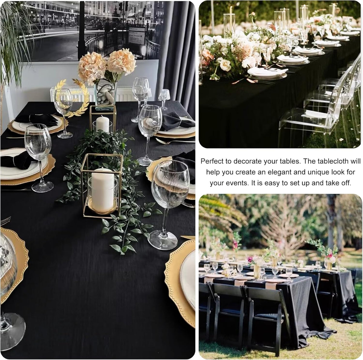 4 Pack Rectangle Tablecloth 60x102 Inch Black Washable Polyester Table Cover for Wedding Dining Table Buffet Parties Banquet Decoration（Black）