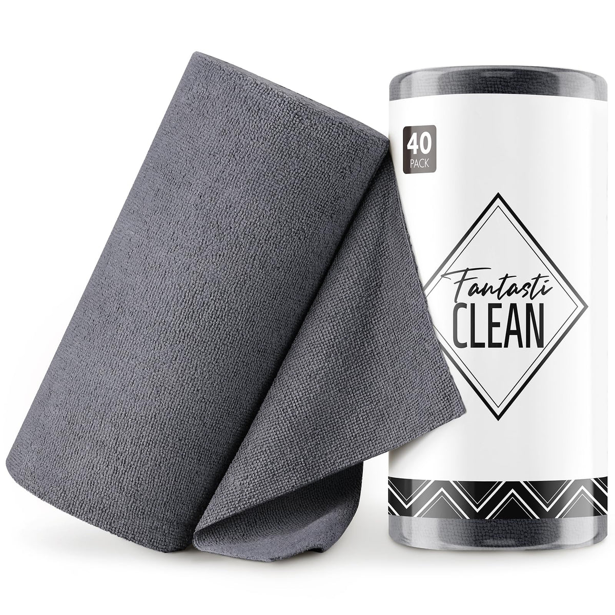 Fantasticlean Microfiber Cleaning Cloth Roll- 40 Sheets, 12" x 12" (White)