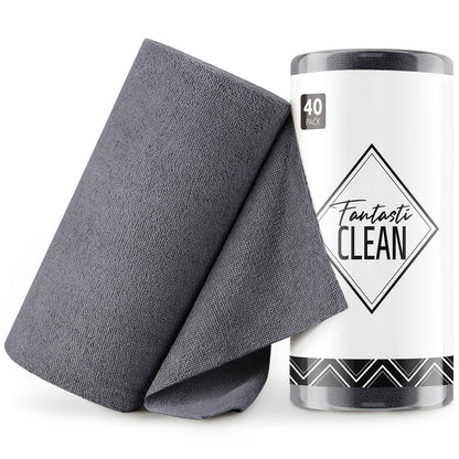 Fantasticlean Microfiber Cleaning Cloth Roll- 40 Sheets, 12" x 12" (White)