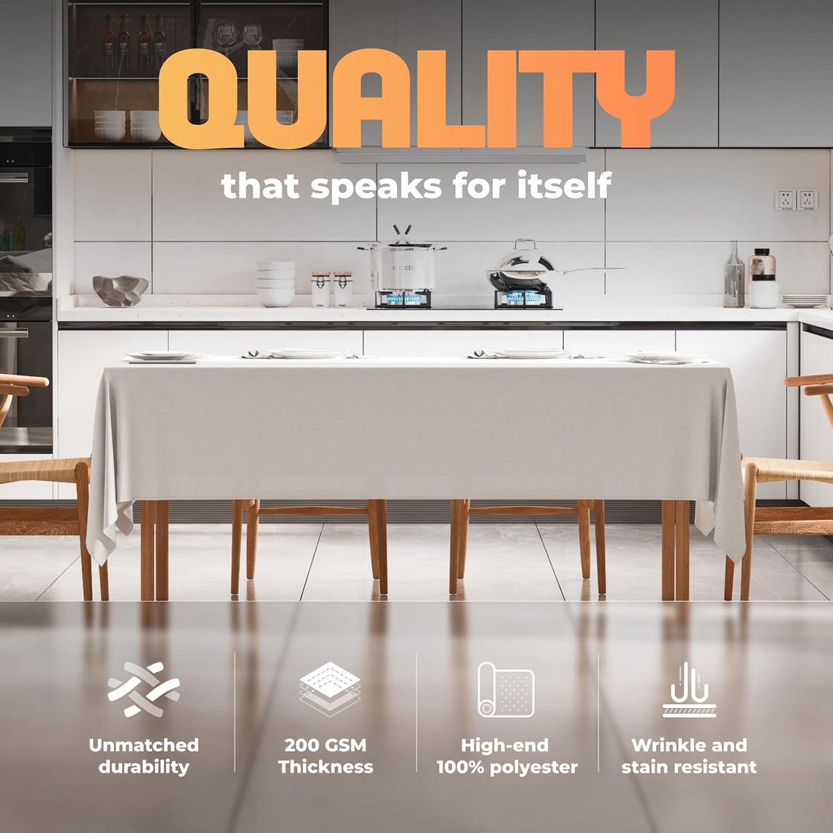 WEALUXE White Table Cloths for 8 Foot Rectangle Tables, 2-Pack, 60x126 inches, Water, Stain and Wrinkle Resistant, 200 GSM Washable Poly Fabric Tablecloths Rectangular, Elegant and Durable