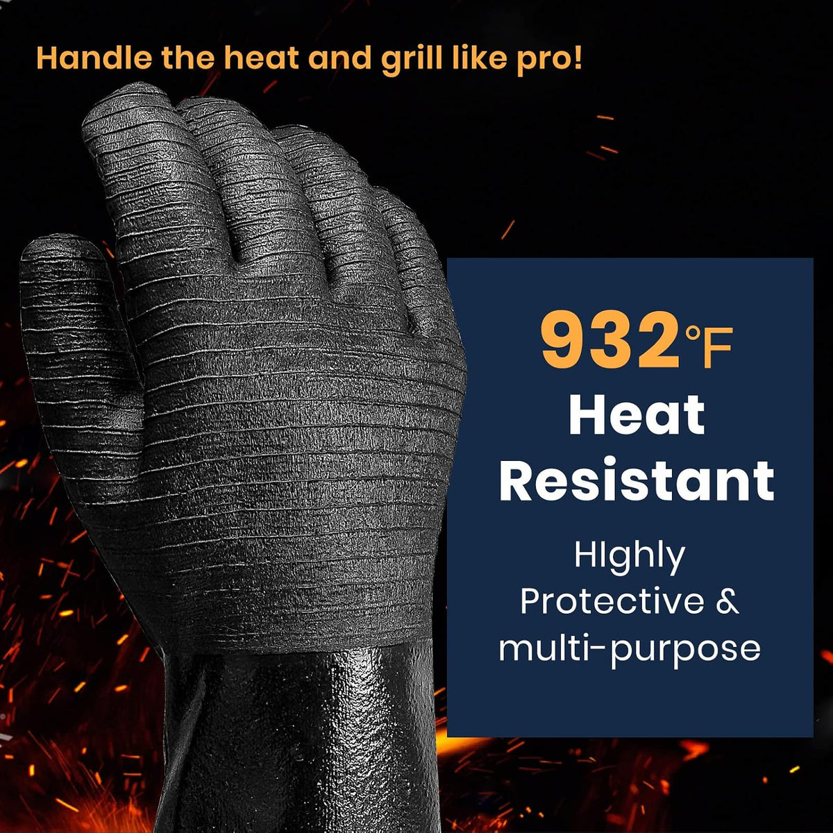 GEEKHOM 14-Inch Heat Resistant Gloves for Grilling 932°F Neoprene