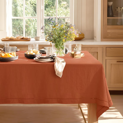 Linen World Linen Tablecloth,100% French Linen Natural Tablecloth 132" x 90" Inch,Washable Rectangular Tablecloth for Dining,Outdoor,Weddings and Restaurants,Decorative Thanksgiving Christmas