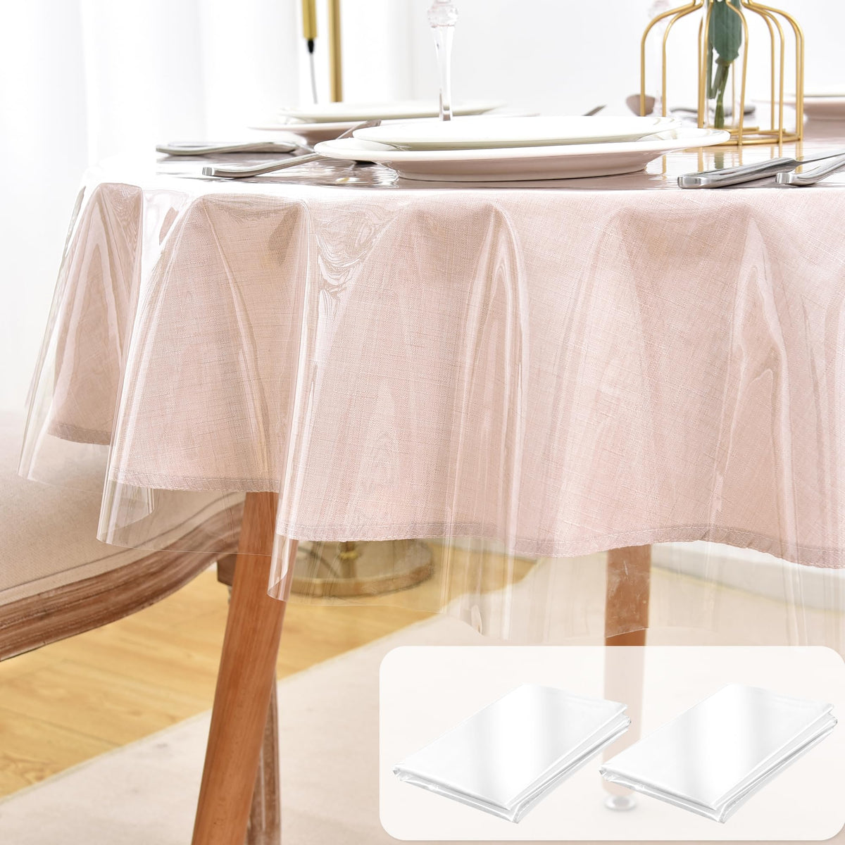 Waterproof Vinyl White Tablecloth With Flannel Backing 2 Pcs 60x120 In