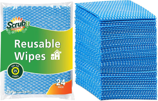 SCRUBIT Reusable Handy Wipes – Cleaning Cloth for House and Office - Dish Cloths for Washing Dishes - Multi Purpose Cleaning Towels (12 x 20 in) 24 Pack