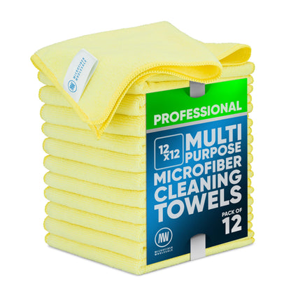 MW PRO Premium Microfiber Cleaning Cloths (12 Pack, 12x12, Grey) - Streak Free Stainless Steel & Glass Towels - Ultra Soft Cleaning Cloths for Screens, Granite & Modern Home - Washable & Reusable