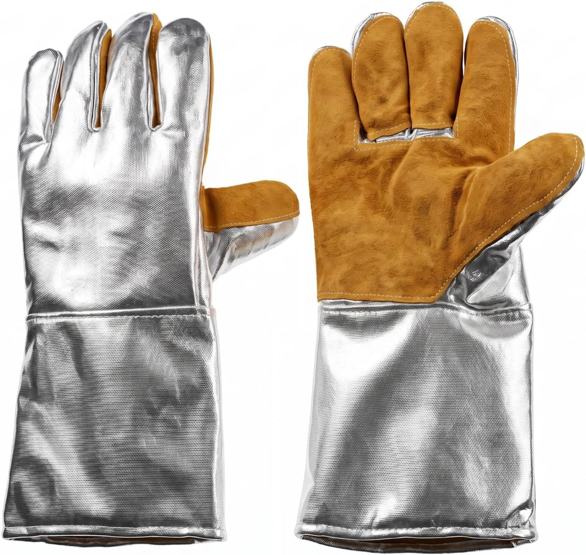 QWORK Aluminized Heat Resistant Welding Gloves, 932°F Large Forge Foundry Gloves for Stick MIG Welding, Furnace, Metal Casting, Grilling and High Heat Handling