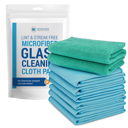 Claro 2 Step Glass Cleaning Cloth 8-Pack – Green Wet & Blue Dry Microfiber Towels Cleaning for Windows, Mirrors & Glass - Streak and Lint Free Cloth for Home, TV, Shower - Machine Washable