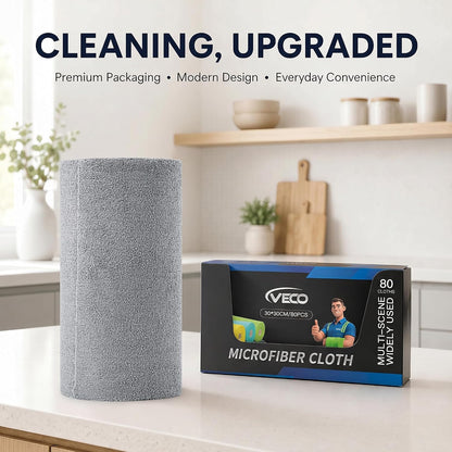Veco Microfiber Cleaning Cloth Roll 80 PCS Gray, 12" x 12"