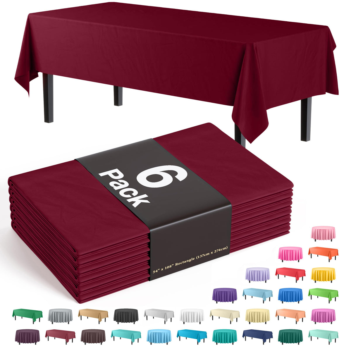 Exquisite Navy Plastic Table Cloth Disposable 6 Pack - 54 x 108 Inch Rectangle Tablecloth for 6 Foot Tables - Waterproof Table Cover for Party Wedding Birthday Graduation BBQ Catering