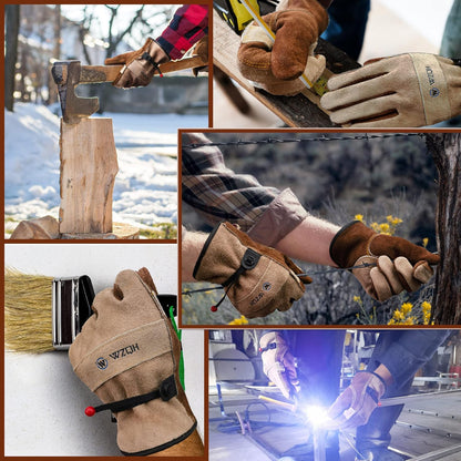 WZQH Leather Work Gloves for Men or Women.Gardening,Welding,Coffee-grey L