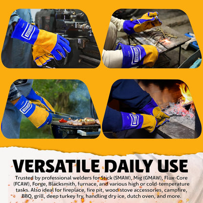 Welding Gloves 16” – 932°F Heat Resistant Leather Gloves with Kevlar – Heavy Duty BBQ & Cooking Gloves for Grill, Oven, Stove, Fireplace, Welding, Forge, MIG, TIG & High Heat Protection