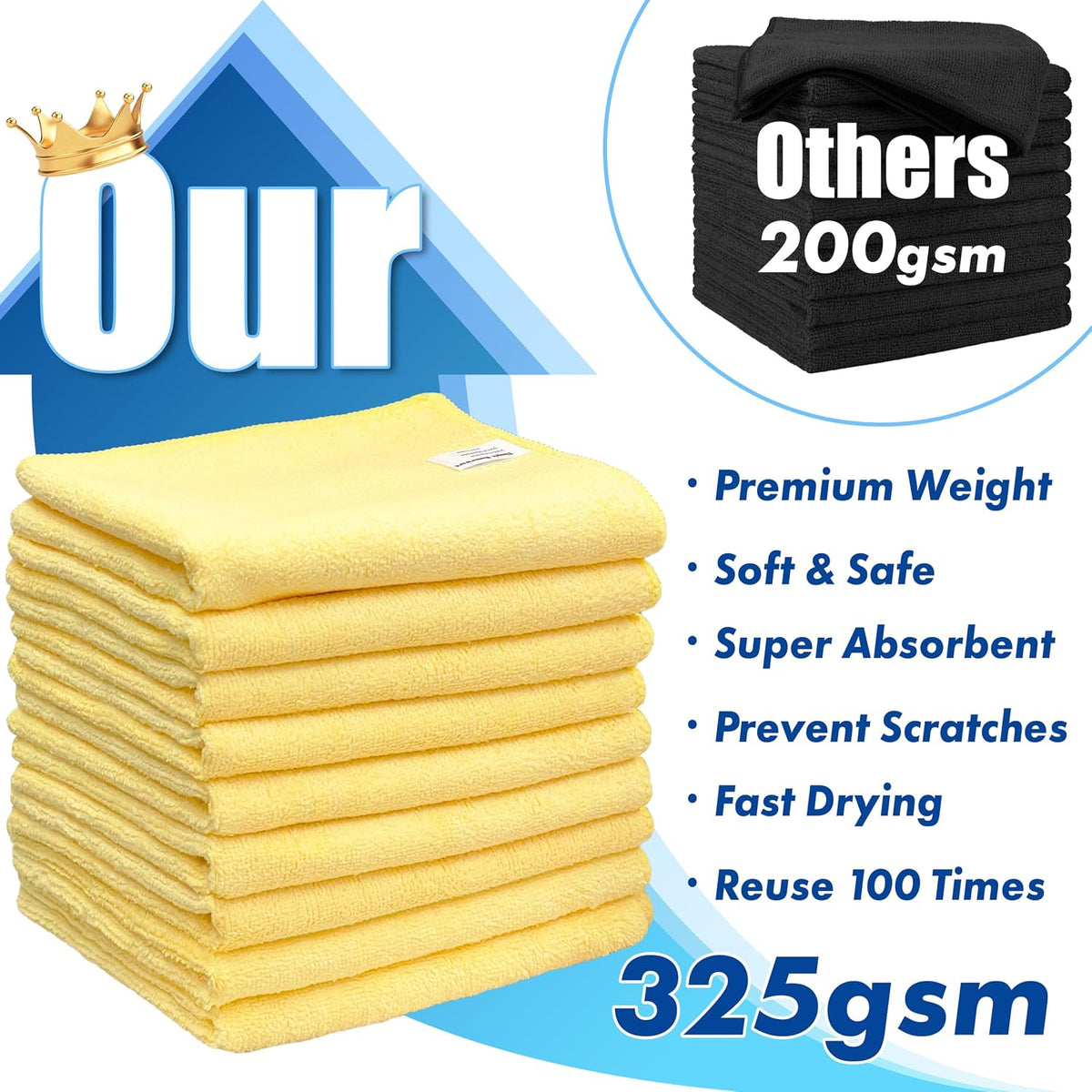 Simple Houseware 16" x 24" Microfiber Cleaning Towels, Heavy Duty 9 Pack