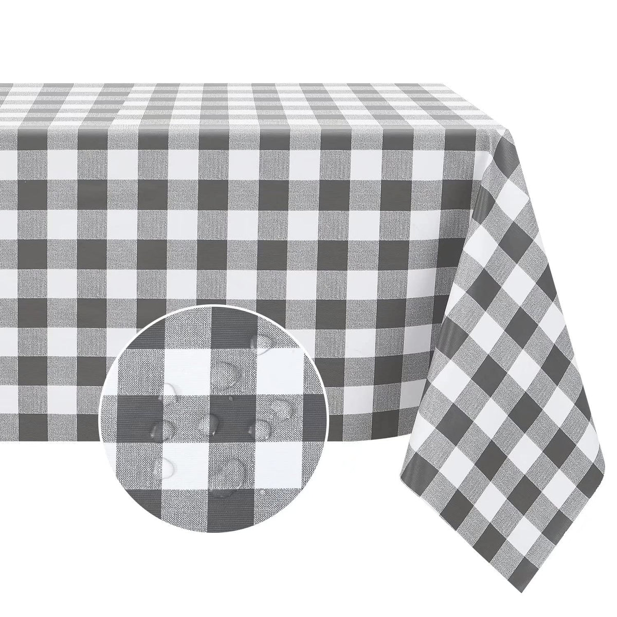 Romanstile Gingham Vinyl Tablecloth, Rectangle 54 x 78, Light Blue