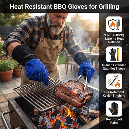 Welding Gloves, 16 Inches Heat Resistant Leather Welding Gloves for Men, Idea for Mig Tig Grill Stick