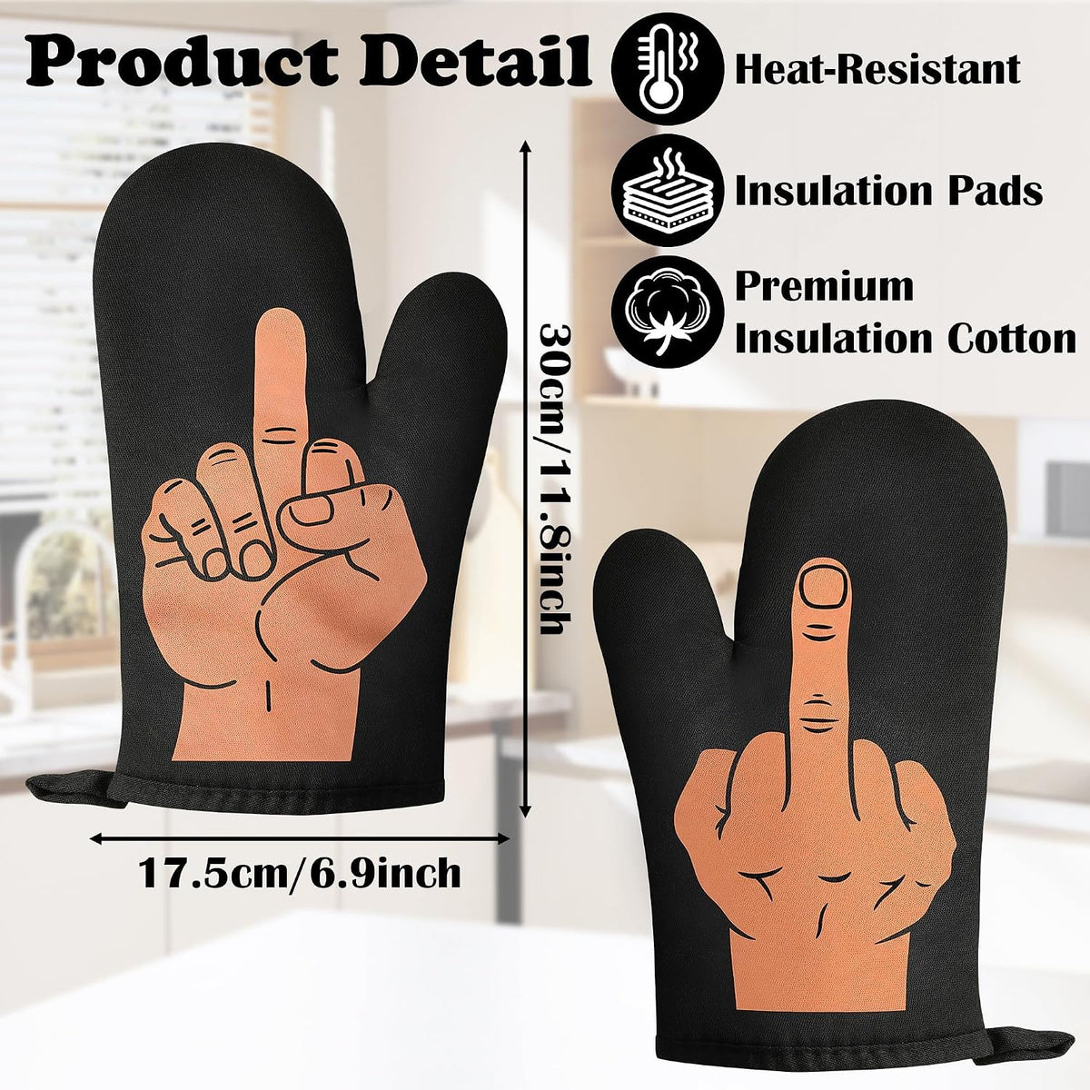 Funny Middle Finger Oven Mitts Sets, Fun Kitchen Baking Mittens for Adults