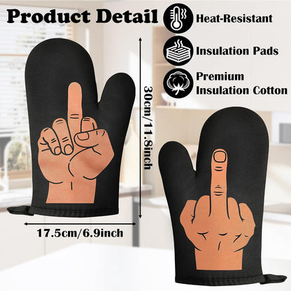 Funny Middle Finger Oven Mitts Sets, Fun Kitchen Baking Mittens for Adults