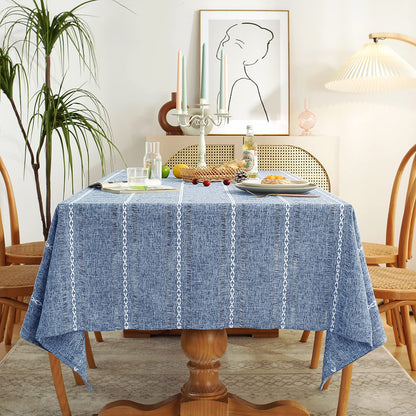 Chassic 60 x 84 inches Farmhouse Style Linen tablecloths, Wrinkle Resistant Washable Dining Room Table Cloths for Rectangle Tables - Hemstitch Light Coffee