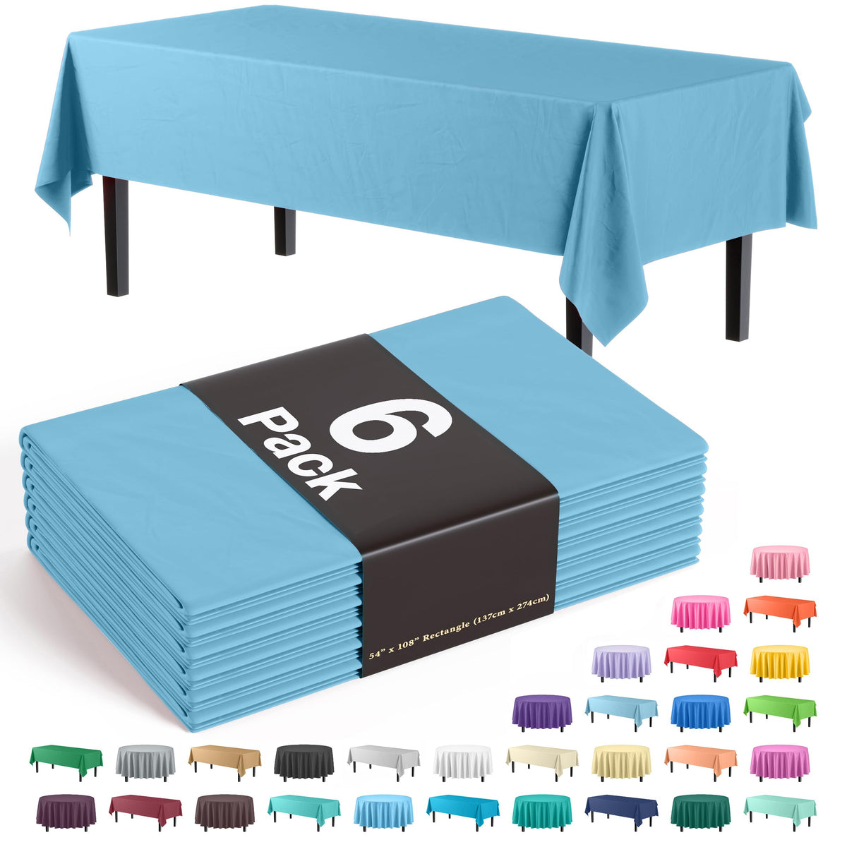 Exquisite Navy Plastic Table Cloth Disposable 6 Pack - 54 x 108 Inch Rectangle Tablecloth for 6 Foot Tables - Waterproof Table Cover for Party Wedding Birthday Graduation BBQ Catering