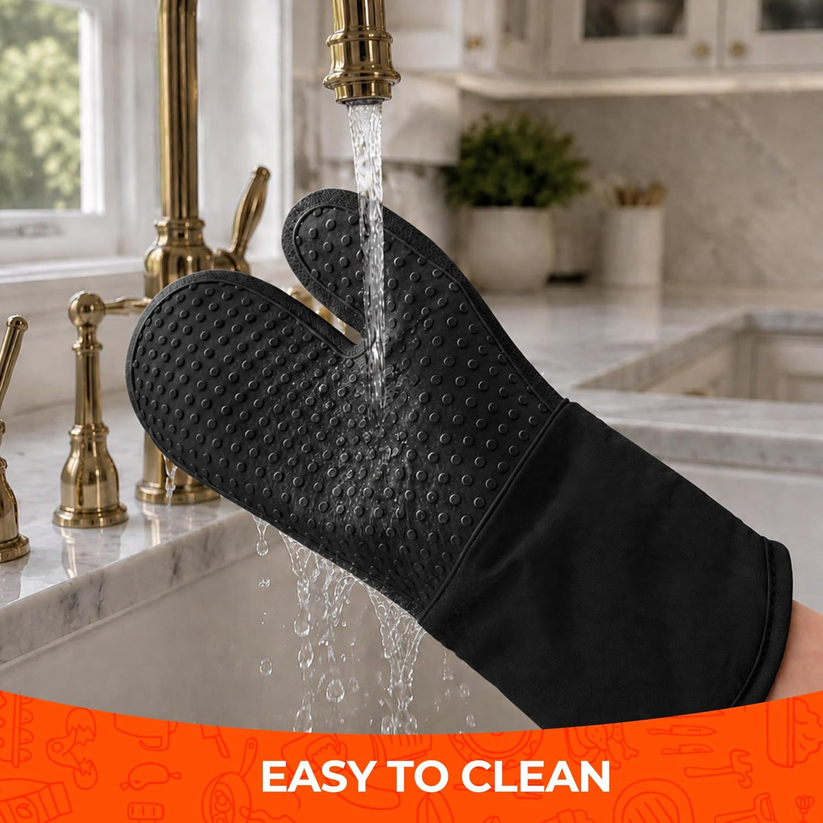 AMISARE 4-Pcs 13.39" Silicone Oven Mitts & Mini Mitts, BBQ Baking Gloves
