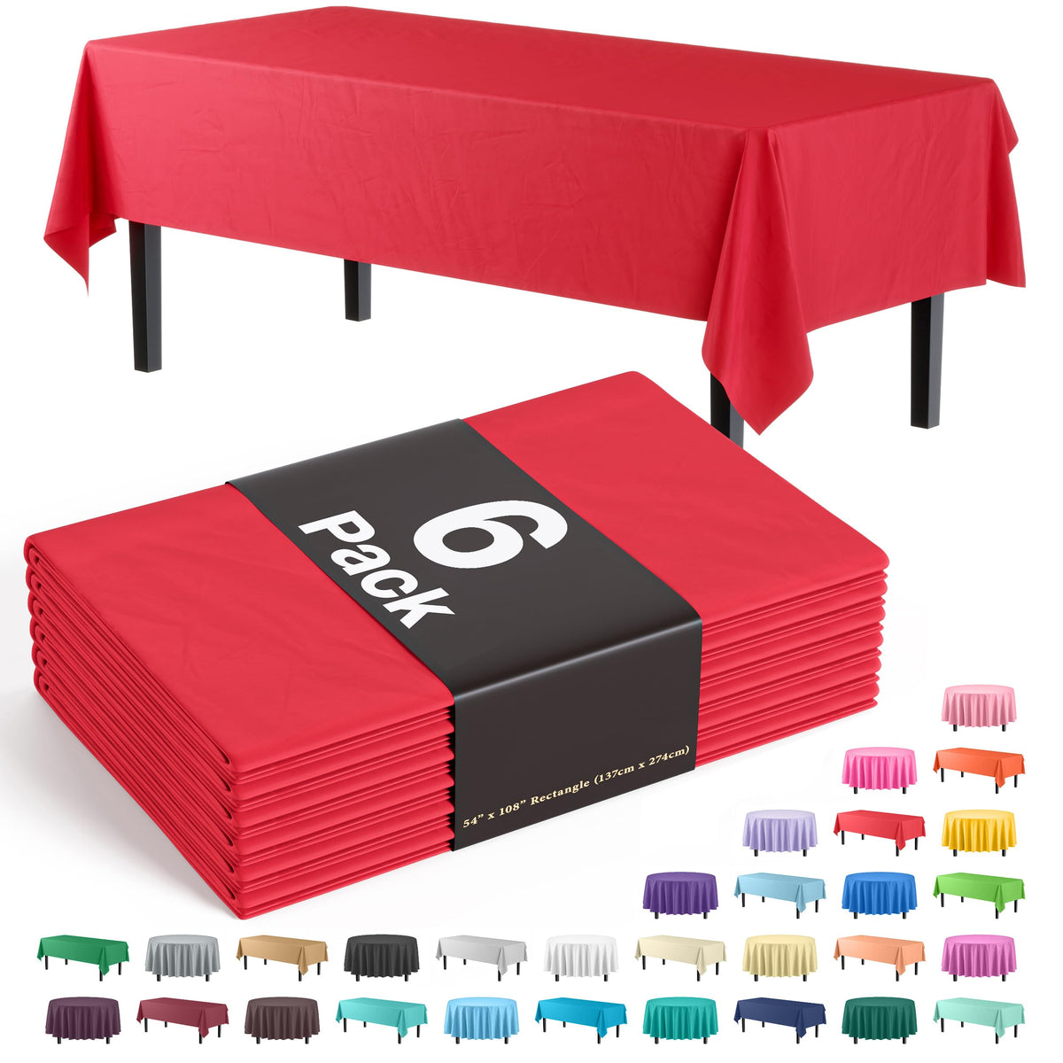 Exquisite Navy Plastic Table Cloth Disposable 6 Pack - 54 x 108 Inch Rectangle Tablecloth for 6 Foot Tables - Waterproof Table Cover for Party Wedding Birthday Graduation BBQ Catering