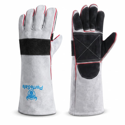 Welding Gloves for Women Heat Fire Resistant Leather 14" L Red