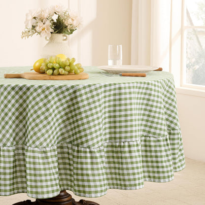 Romanstile Gingham Ruffled Tablecloth Rectangle, 60 x 84 Inch, Sage Green