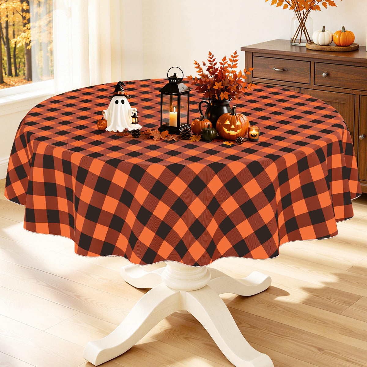 Smiry Fall Tablecloth, Flannel Backed Vinyl Table Cloth, 60"x84"