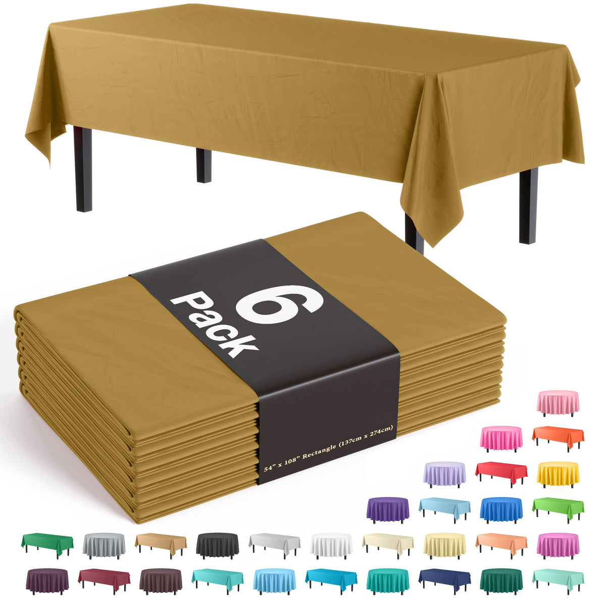 Exquisite Navy Plastic Table Cloth Disposable 6 Pack - 54 x 108 Inch Rectangle Tablecloth for 6 Foot Tables - Waterproof Table Cover for Party Wedding Birthday Graduation BBQ Catering