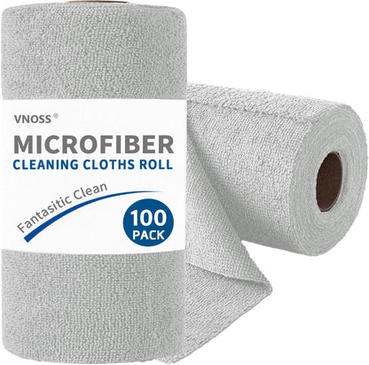 55 Pack Microfiber Cleaning Cloth Roll, Tear Away Reusable Towels, 11" X 9", Ultra Absorbent & Lint Free Cloth for Cars, Kitchen, Window, Home and Shop, Grey