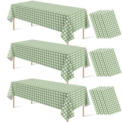 6 Pcs Sage Green Gingham Tablecloths, Checkered Table Covers 54 x 108 Inch