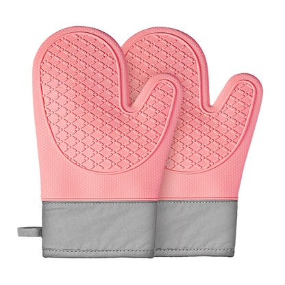 Silicone Oven Mitts (2 PCS), Waterproof Non Slip Grip Oven Gloves with Thick Soft Cotton Lining, Universal Fit Heat Resistant Kitchen Gloves for Baking, BBQ, Cooking and Grilling - White