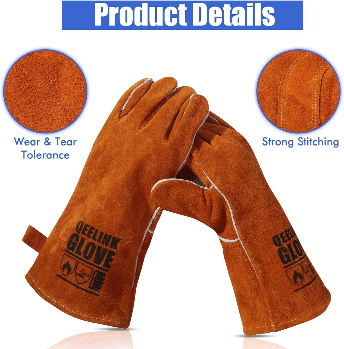 QeeLink Welding Gloves for Men - Fireproof Leather and Stitching