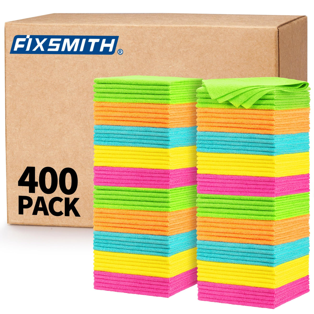FIXSMITH Microfiber Cleaning Cloth, 100 Pack Shop Towels, Micro Fiber Cloth for Cleaning Car, All-Purpose Absorbent Cleaning Rags for Housekeeping, Dust Cloth for Office, Car Wash Towels, 12inx12in