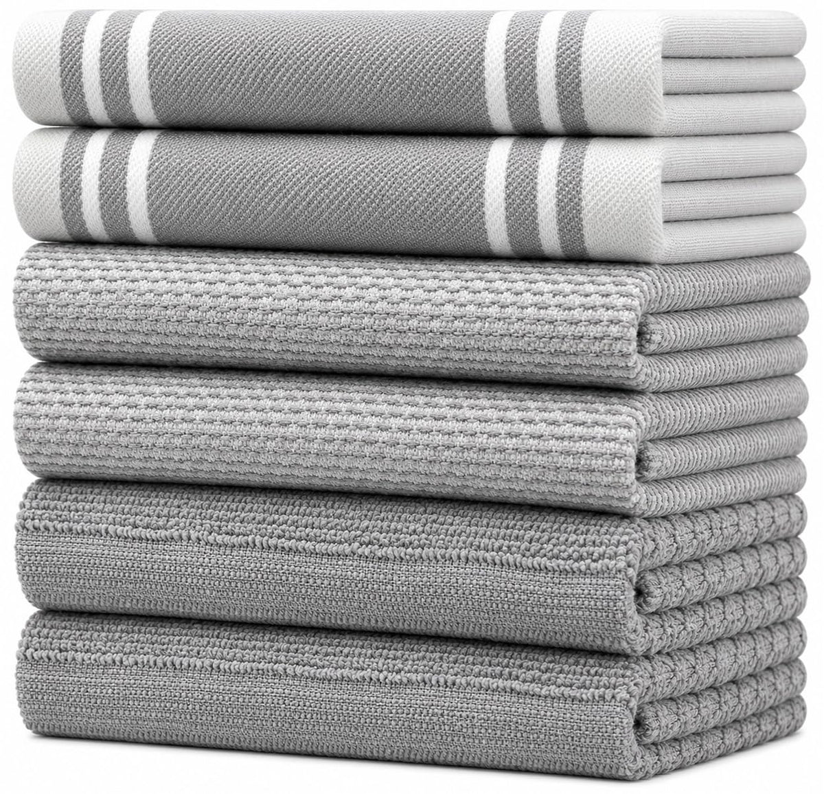 Premium Kitchen Towels 6 Pack 100% Cotton, 20"x28" Dish Towels - Grey