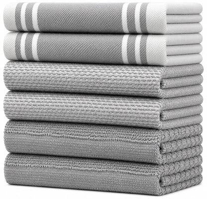 Premium Kitchen Towels 6 Pack 100% Cotton, 20"x28" Dish Towels - Grey