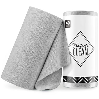 Fantasticlean Microfiber Cleaning Cloth Roll- 40 Sheets, 12" x 12" (White)