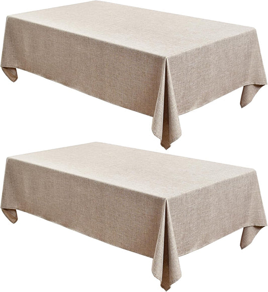 Fitable Nature Faux Linen Tablecloths Rectangle 60 x 84 Inch - 2 Pack Neutral Table Clothes for 4-6 Foot Tables, Wrinkle-Proof Faux Burlap Table Cover for Dining, Farmhouse, Outdoor Picnic, Camping