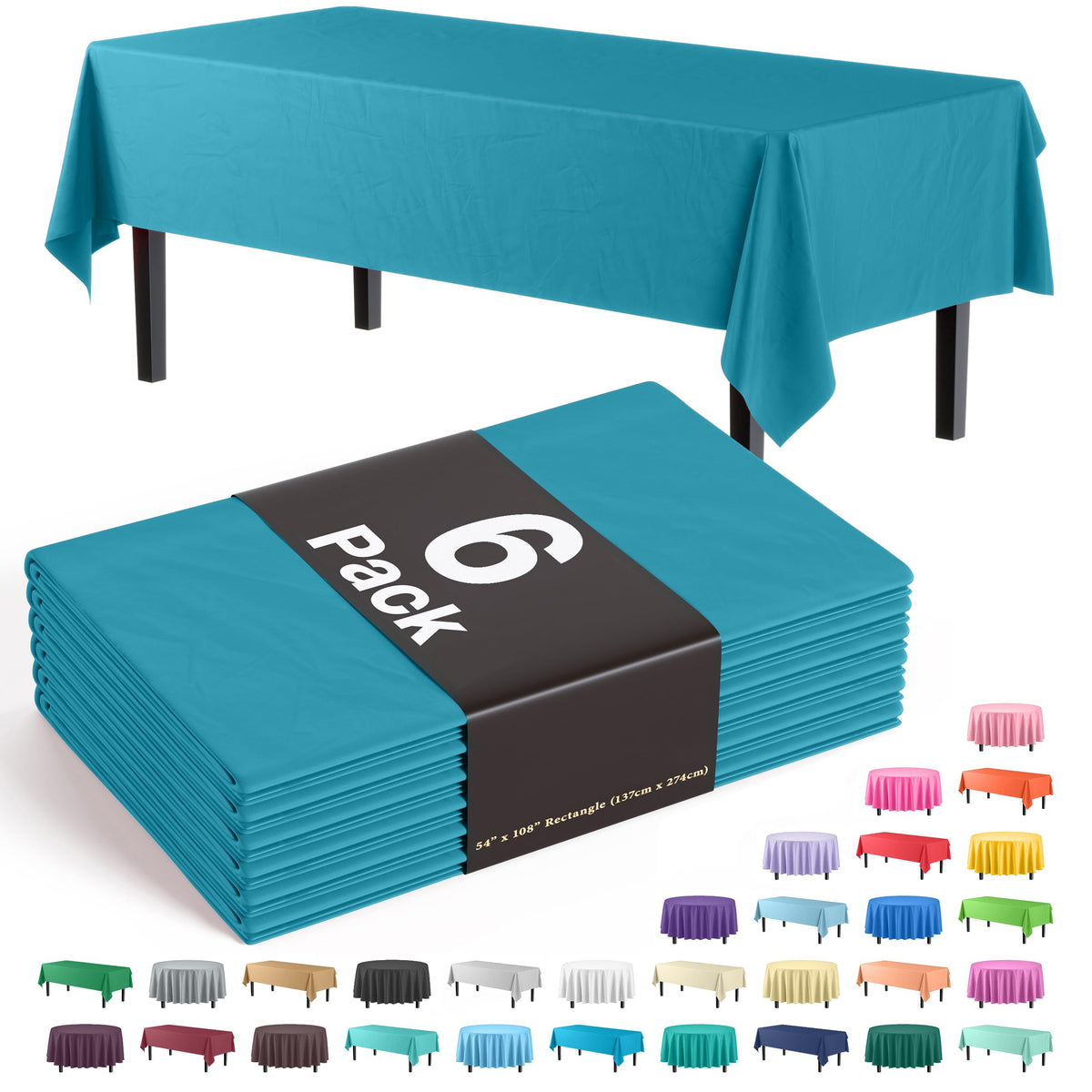 Exquisite Navy Plastic Table Cloth Disposable 6 Pack - 54 x 108 Inch Rectangle Tablecloth for 6 Foot Tables - Waterproof Table Cover for Party Wedding Birthday Graduation BBQ Catering