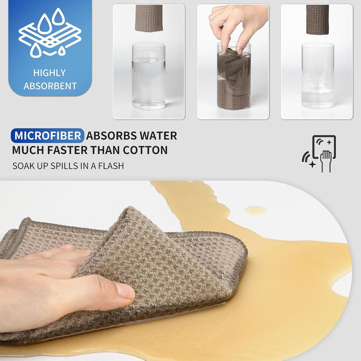 MR.SIGA Waffle Pattern Microfiber Cleaning Cloths, 6 Pack, Sandy Brown