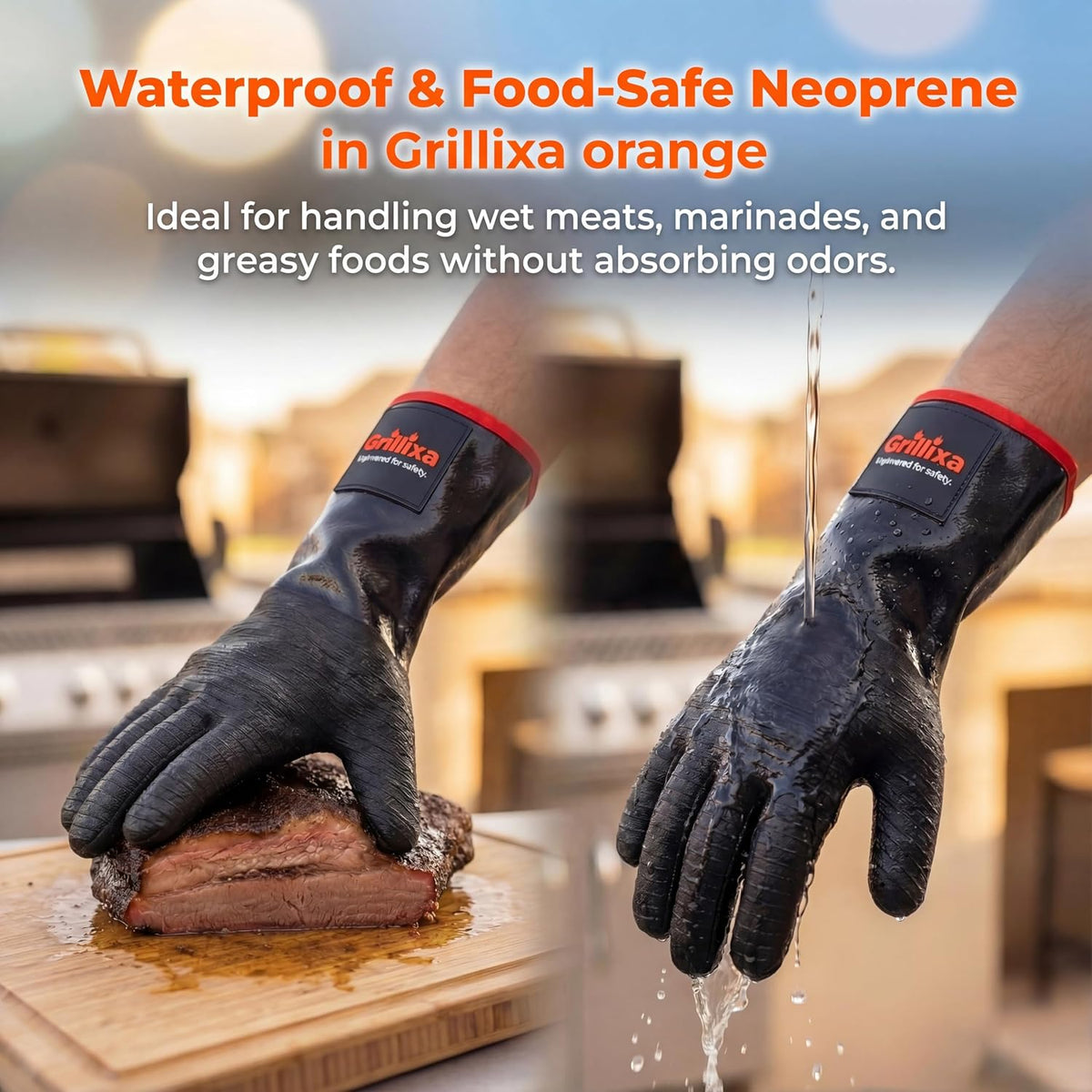 932°F Heat Resistant BBQ Grill Gloves, Extra-Thick Cotton Lining, 14 in, XL