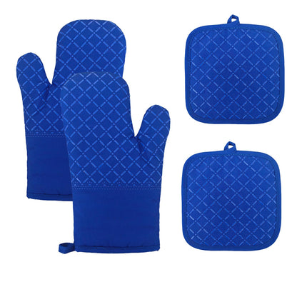 Oven Mitts and Pan Racks 4-Piece Set, Extended Kitchen Oven Mitts and Pan Racks, Heat Resistant 500 °F, Silicone Non-Slip Surface for Baking and Cooking (Black)